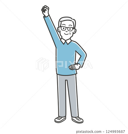 An elderly man shouting "Ei-Ei-Oh!" 124993687