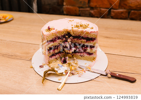 Elegant Layered Cake With Berry Filling Elegant Layered Cake With Berry Filling 124993819