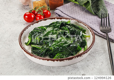 Coocked green spinach with oil Coocked green spinach with oil 124994126