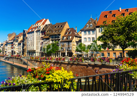 Summer landscape overlooking the streets and canals of Strasbourg 124994529