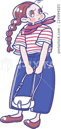 背著單肩包的女孩插畫 124994883