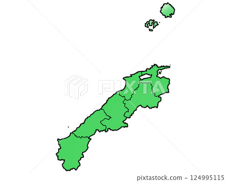 A slightly loose map of Shimane Prefecture divided into regions 124995115