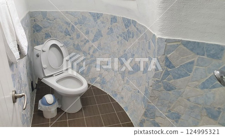 interior of a bathroom with toilet 124995321