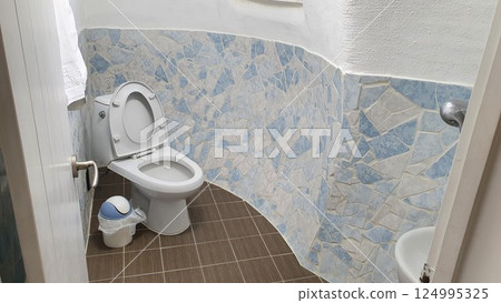 interior of a bathroom with toilet 124995325