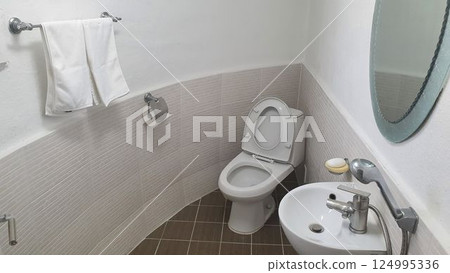 interior of a bathroom with toilet interior of a bathroom with toilet 124995336