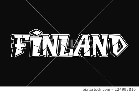 The word Finland is illustrated in a striking graffiti style against a solid black backdrop. The word Finland is illustrated in a striking graffiti style against a solid black backdrop. 124995816