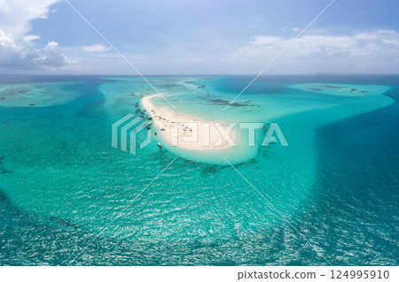 Tourists enjoy the tropical sandbar of Nakupenda Beach, Zanzibar, Tanzania.. 124995910