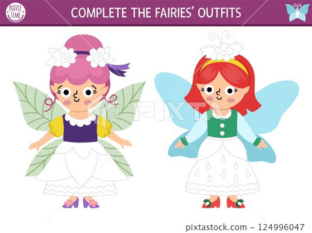 Fairyland drawing, writing, tracing and coloring activity for kids with cute woodland fairies and their dresses. Fantasy forest preschool printable activity, game, handwriting practice puzzle Fairyland drawing, writing, tracing and coloring activity for kids with cute woodland fairies and their dresses. Fantasy forest preschool printable activity, game, handwriting practice puzzle 124996047