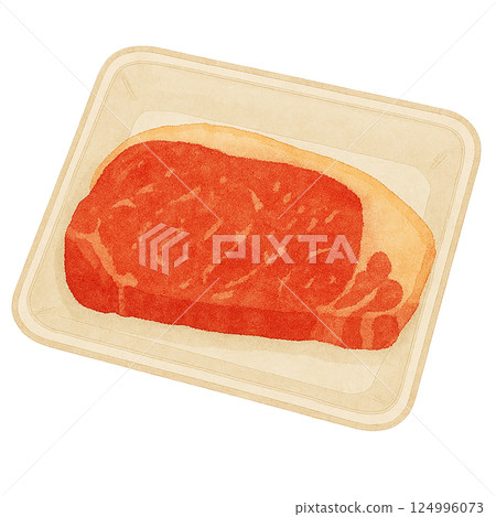 Watercolor illustration of packaged steak meat 124996073