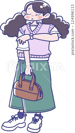 Illustration of a girl holding a tote bag Illustration of a girl holding a tote bag 124996113