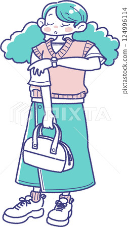 拿著手提袋的女孩的插圖 拿著手提袋的女孩的插圖 124996114