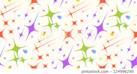 Retro stars print design. Futuristic sparkle basic stars and rounds background. Riso print effect 124996298