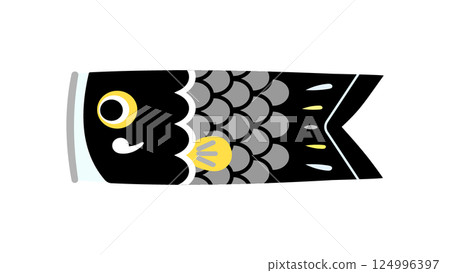 可愛的黑色鯉魚旗插圖 124996397