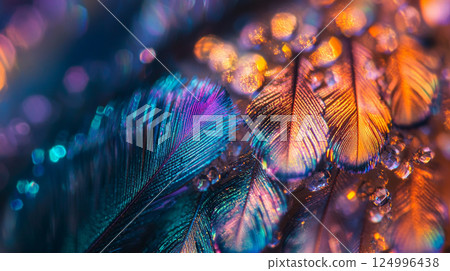 五顏六色的羽毛和水滴抽象設計背景 124996438