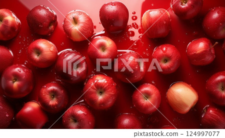 A bird's-eye view of a bright red apple 124997077