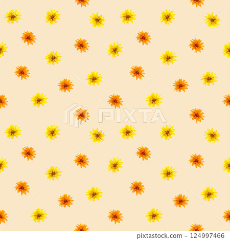 Seamless pattern with yellow and orange flowers. 124997466