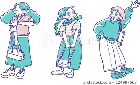Illustration set of a girl with a bag 124997668