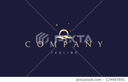 Vector golden logo with an abstract image of the sun on the waves. Vector golden logo with an abstract image of the sun on the waves. 124997691