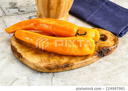 Yellow ripe delicous tasty Ramiro pepper 124997991