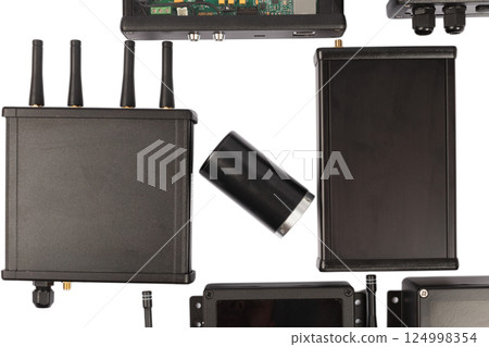 Modern electronic circuits on a white background 124998354