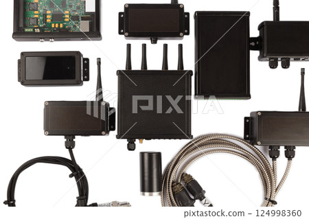 Modern electronic circuits on a white background 124998360