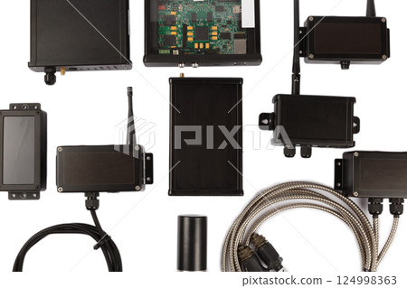 Modern electronic circuits on a white background 124998363