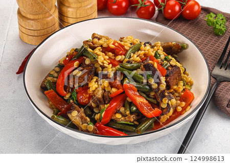 Eastern cuisine - Ptitim with beef and vegetables Eastern cuisine - Ptitim with beef and vegetables 124998613