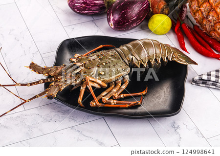 Raw wild fresh spiny lobster Raw wild fresh spiny lobster 124998641