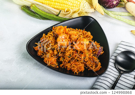Indian cuisine - Biryani rice with prawn Indian cuisine - Biryani rice with prawn 124998868