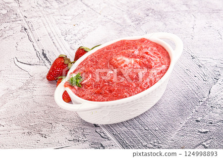 Strawberry soup with strachatella cheese Strawberry soup with strachatella cheese 124998893