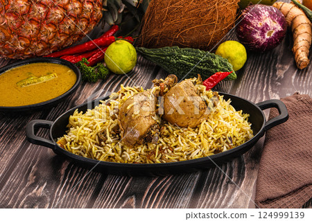 Indian chicken biryani with basmati rice Indian chicken biryani with basmati rice 124999139