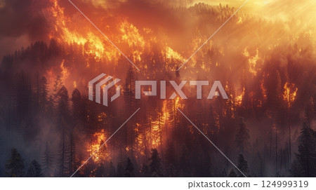 An Extensive Forest Engulfed In Raging Wildfires 124999319