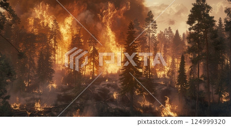 An Extensive Forest Engulfed In Raging Wildfires An Extensive Forest Engulfed In Raging Wildfires 124999320