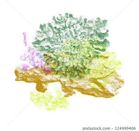 Risograph Print with Photocopy Effect Featuring Lichen and Bark 124999406