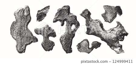 Abstract textured shapes in monochrome black ink style 124999411