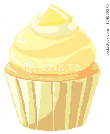 Lemon cupcake with lemon cream in pixel art style Lemon cupcake with lemon cream in pixel art style 124999570