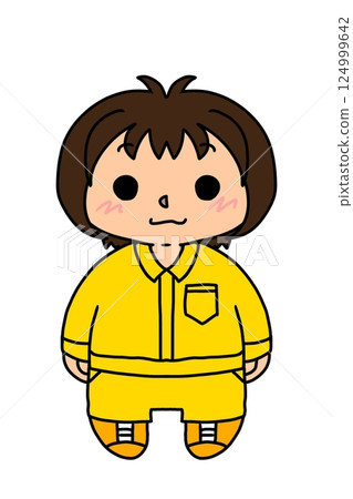 A short-haired woman wearing yellow work clothes A short-haired woman wearing yellow work clothes 124999642