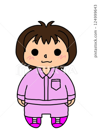 A short-haired woman wearing pink work clothes 124999643