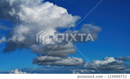 Sky Overlay. Beautiful bright sky with fluffy clouds. Nature sky with transparent background 124999752