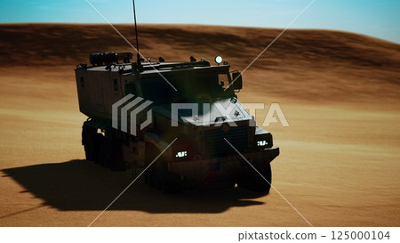 Armoured military truck in desert Armoured military truck in desert 125000104