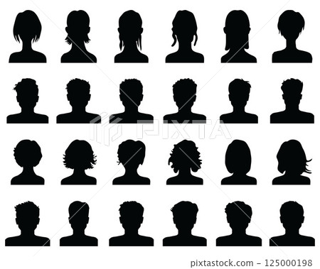 Set of black silhouettes of heads on a white background 125000198