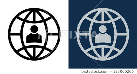 User avatar inside globe symbol. Internet global profile icon. Global user network icon. Perfect for internet, connection, social media, worldwide communication, or online identity interface design. 125000206