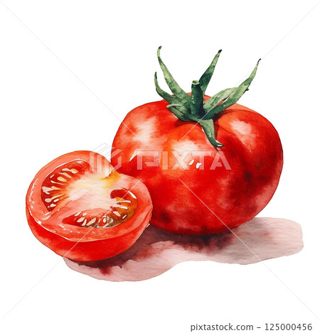 watercolor illustration of a red tomato isolated 125000456