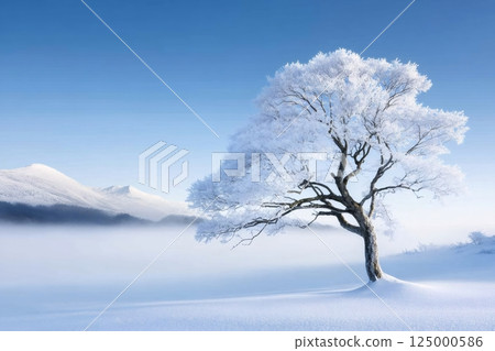 Solitary Tree Standing in Snowy Winter Landscape 125000586