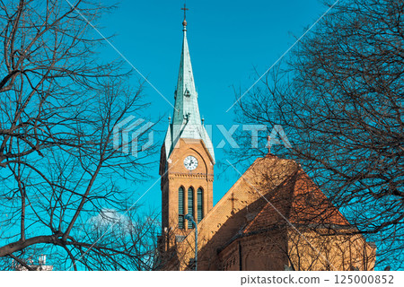 Spire of church of Saint Mary of the Assumption in Kispest. Budapest, Hungary 125000852
