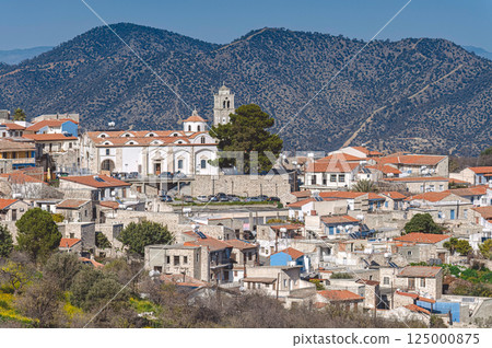 Pano Lefkara village dominating the Cyprus landscape with its church. 125000875