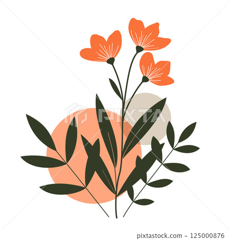 用簡單的線條和顏料繪製的花卉植物藝術 用簡單的線條和顏料繪製的花卉植物藝術 125000876