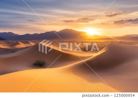Sun rising over the Mesquite Flat Sand Dunes in Death Valley National Park 125000954