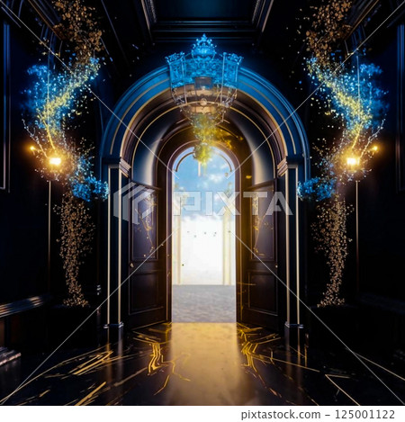 Doors to the unknown. Before the open doors to the unknown. AI generated. 125001122