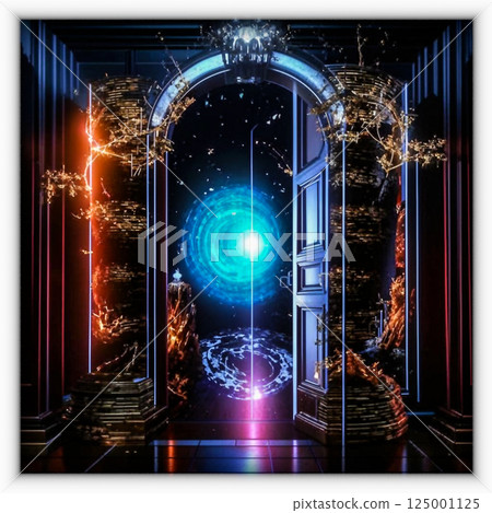 Doors to the unknown. Before the open doors to the unknown. AI generated. 125001125